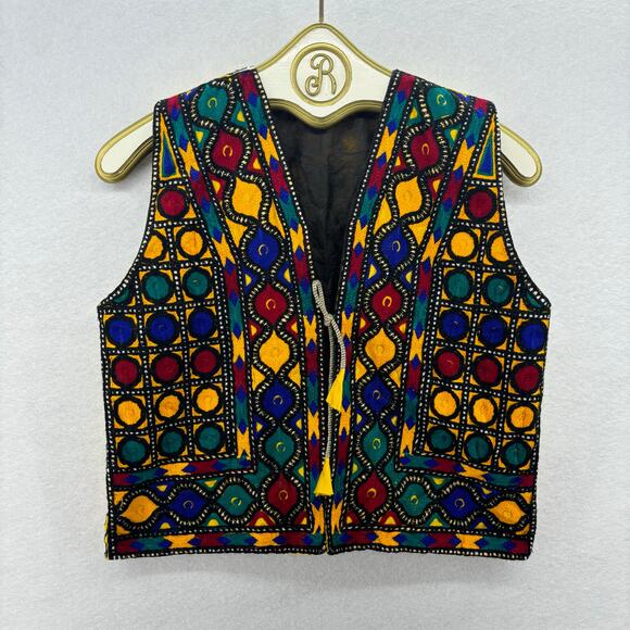 Vintage Embroidered Boho Vest MEDIUM Multicolor Festival Top Ethnic Handmade - Picture 1 of 4